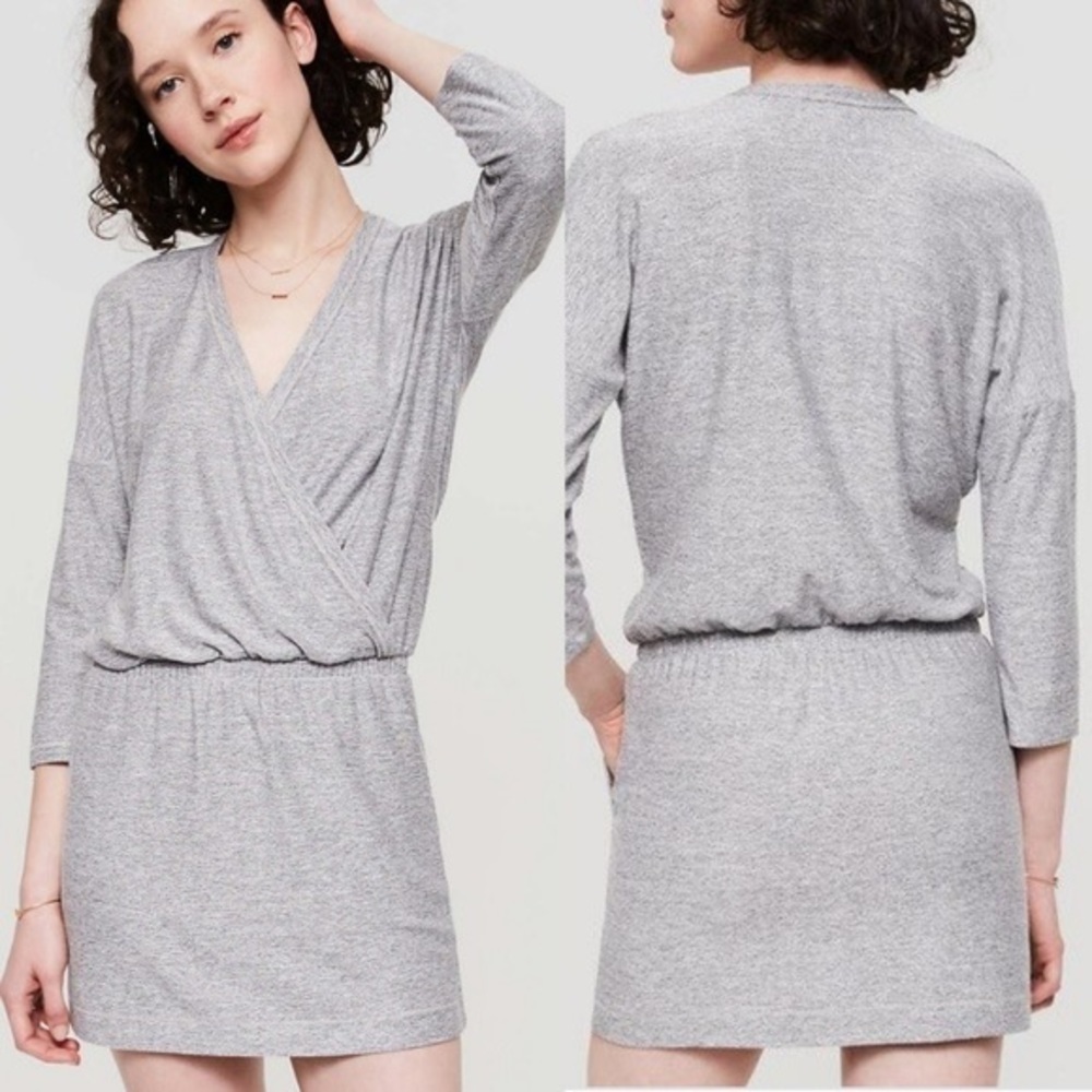 Lou & Grey Marlknit Blouson Mini Dress Sweater Heathered Gray Jersey S - Picture 1 of 9